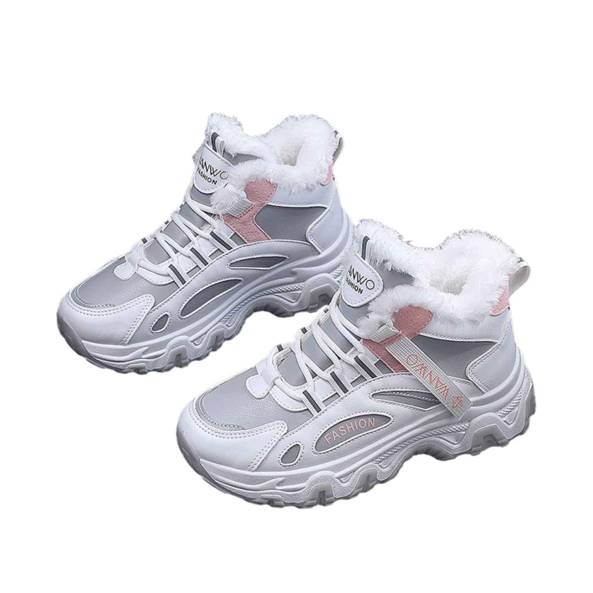 Ylva grey and pink faux-fur lined high-top trainers, pair