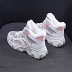 Ylva grey and pink high-top trainers, back view