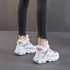 Ylva grey and pink winter trainers worn